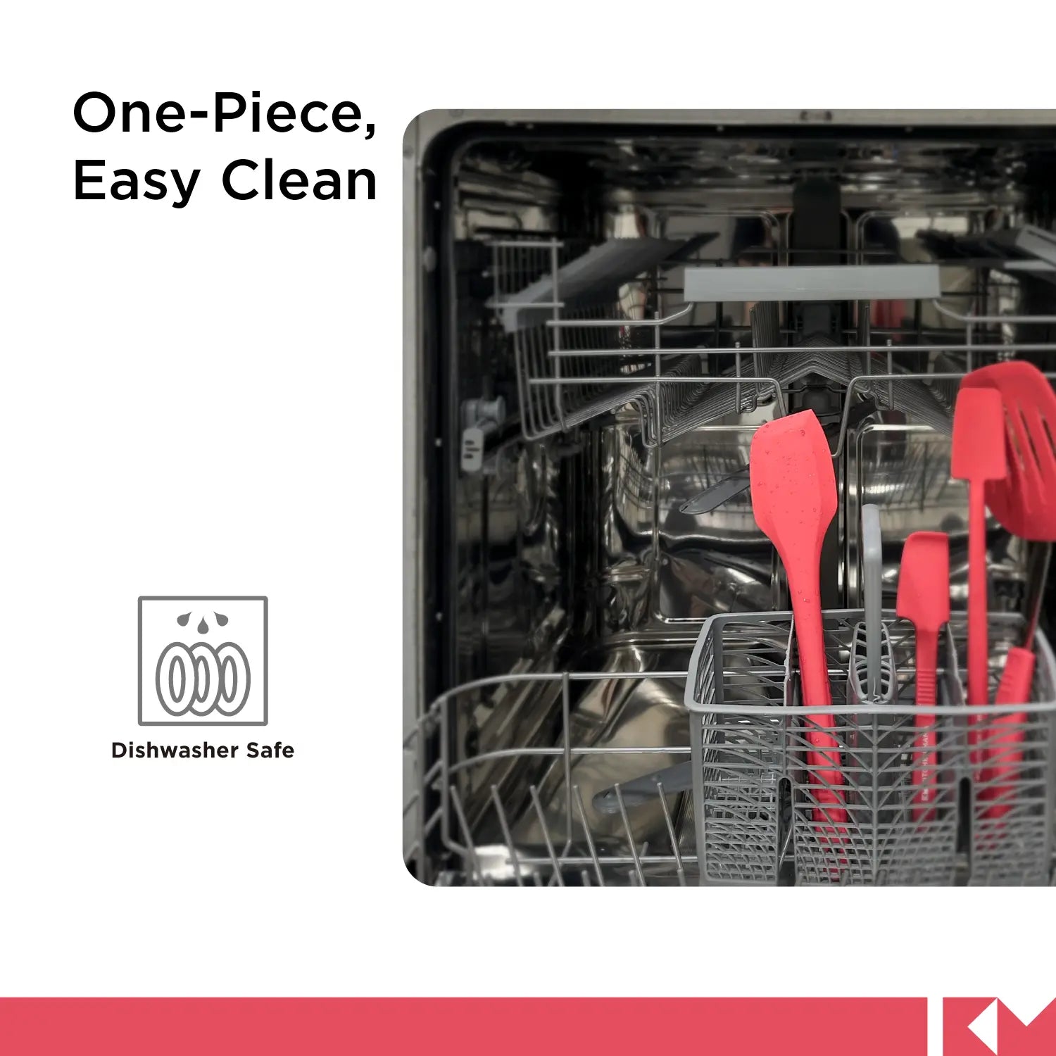 Kitchen Mama Silikonschaber, rot, SP0310-R, einteilig, leicht zu reinigen, spülmaschinenfest