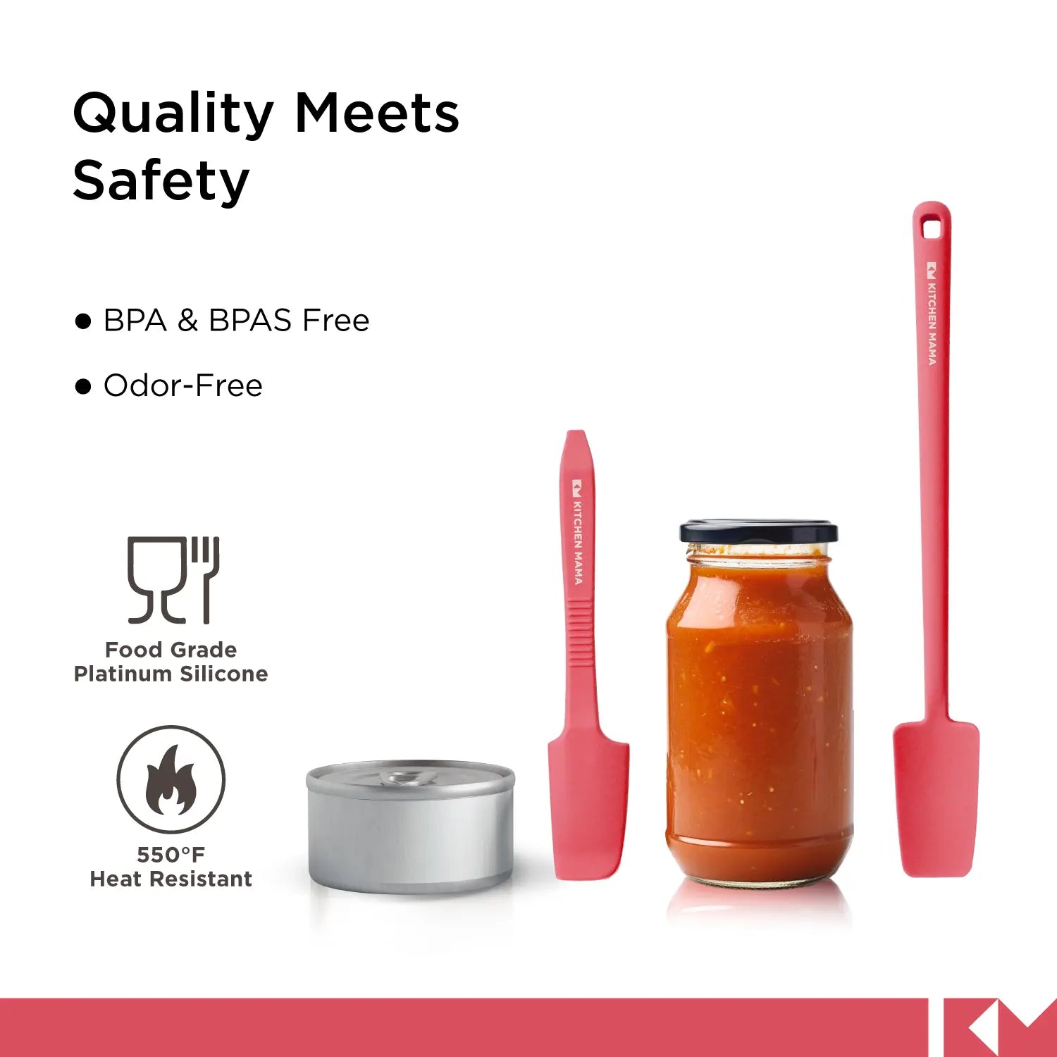 Silikonspatel für Gläser und Dosen, SP0420-R, rot, Qualität trifft Sicherheit, BPA- und BPAS-frei, geruchsfrei, lebensmittelechtes Platinsilikon
